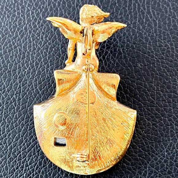 Kirks Folly Whispering Cherub Scallop Shell Aurora Borealis Pin Pendant GoldTone - Picture 4 of 8